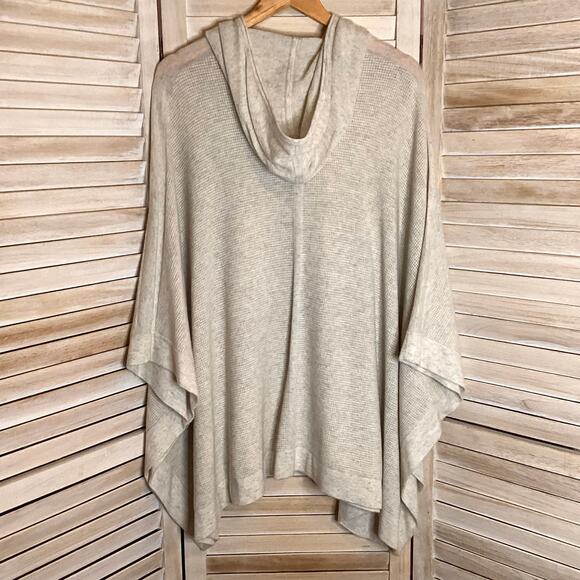 Vince 100% Cashmere Oatmeal Heather Waffle Knit Zip Front Hooded Poncho M/L - Picture 3 of 8
